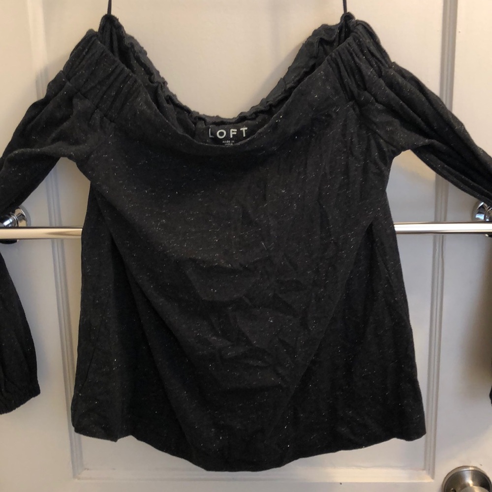 Loft sparkle silver cold shoulder T-shirt small